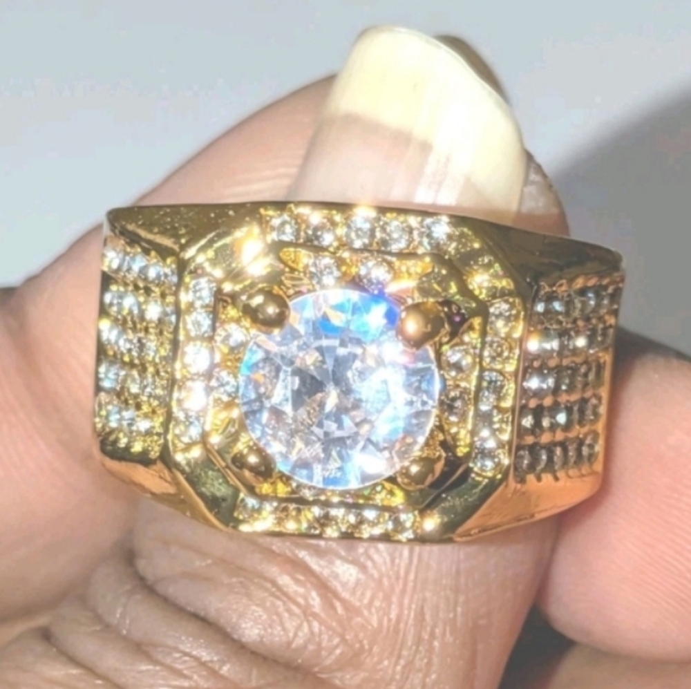 Mens 3ct Round Cut Moissanite Prong Engagement ring 14k Yellow gold Plated